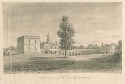 Tixall Salonu - Ahır: sepya çizimi, 1841 by John Buckler