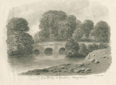 Trentham Hall - Köprü: sepya yıkama çizimi, 1844 by John Buckler