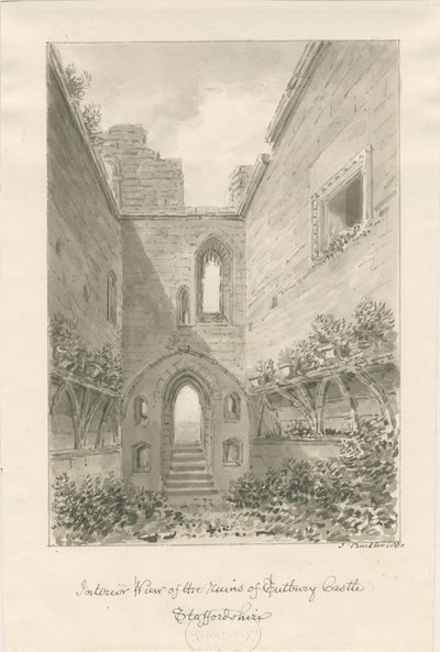 Tutbury Kalesi - Harabelerin İçi: sepya yıkama çizimi by John Buckler