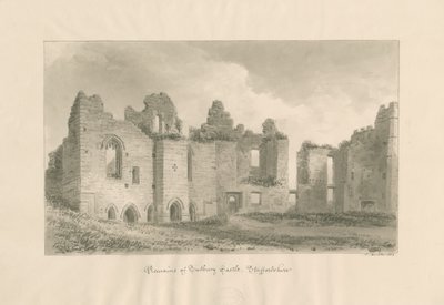 Tutbury Kalesi - İç Avludan Kalanlar: sepya yıkama çizimi, 1812 by John Buckler