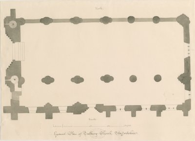 Tutbury Manastırı Kilisesi - Plan: kurşun kalem ve sepya çizimi, nd [?1812] (çizim) by John Buckler