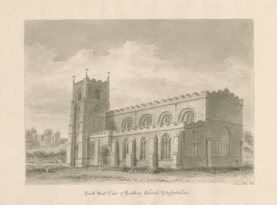 Tutbury Manastırı Kilisesi: sepya yıkama çizimi, 1812 by John Buckler