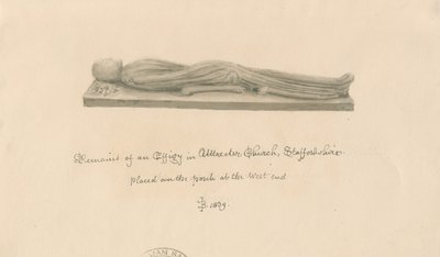 Uttoxeter Kilisesi - Effigy: sepya yıkama çizimi by John Buckler
