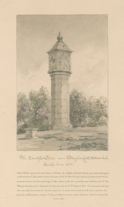 Westmorland - Brougham Kalesi - Kontes Sütunu: sepya çizimi, 1800 by John Buckler