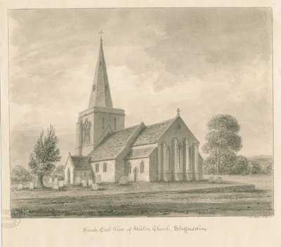 Weston-on-Trent Kilisesi: sepya çizimi, 1841 by John Buckler