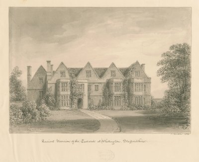 Whittington Hall: sepya çizimi, 1838 by John Buckler