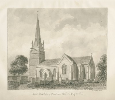 Wombourne Kilisesi: sepya çizimi, 1845 by John Buckler