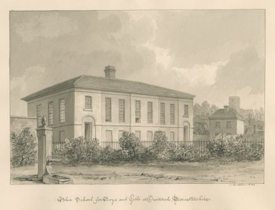 Worcestershire - Droitwich - Mavi Okul: sepya çizimi by John Buckler