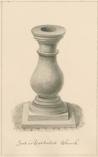 Worcestershire - Droitwich - Dodderhill Kilisesi Yazı Tipi: sepya çizimi, 1833 by John Buckler