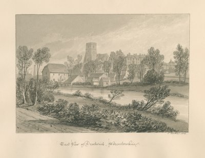 Worcestershire - Droitwich - Kasabanın Doğu Görünümü: sepya çizimi, 1833 by John Buckler
