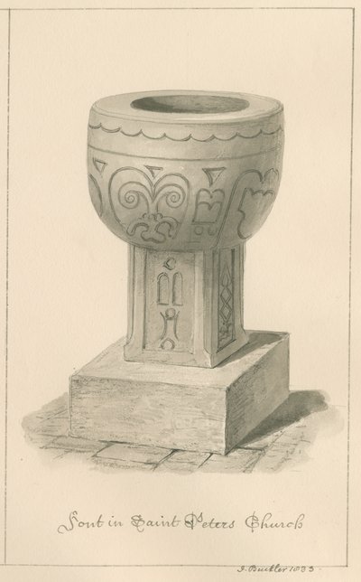 Worcestershire - Droitwich - Aziz Petrus Kilisesi Yazı Tipi: sepya çizimi, 1833 by John Buckler