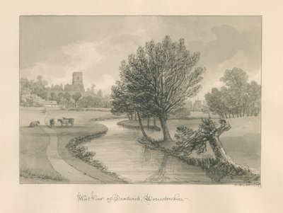 Worcestershire - Droitwich - Kasabanın Batı Görünümü: sepya çizimi, 1833 by John Buckler