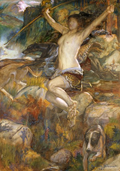 Av Diana, 1901 (kağıt üzerinde wc) by John Byam Liston Shaw