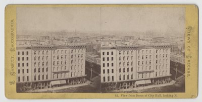 1871 Chicago Yangınından önce, kuzeye bakan Belediye Binası kubbesinden görünümün stereografı by John Carbutt