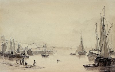 Nakliye ile Folkestone Limanı, Uzaktaki Shakespeares Cliff, 19. yüzyıl by John Carpenter