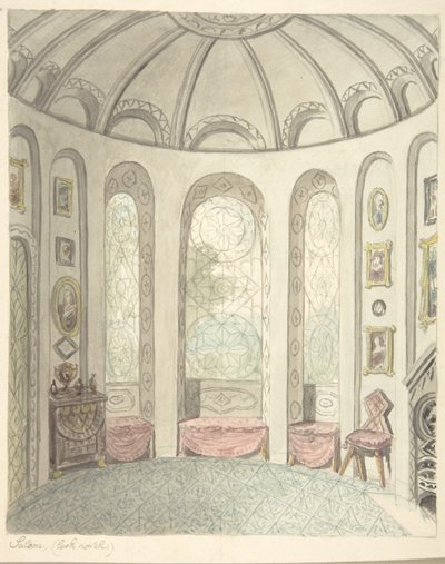 Lea Castle, Worcestershire, Salon, Kuzeye Bakmak, yak. 1816. by John Carter.