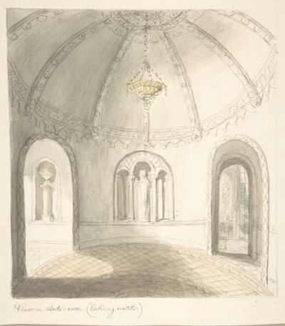 Lea Castle, Worcestershire, Giriş Odasında Görünüm, Kuzeye Bakış, ca. 1816. by John Carter.