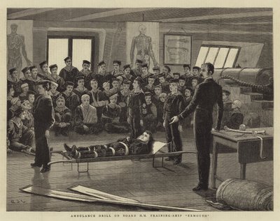 Gemide Ambulans Tatbikatı HM Eğitim-Gemi Exmouth by John Charles Dollman