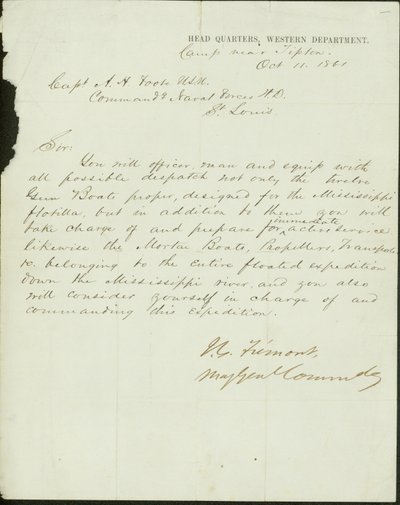Tipton yakınlarındaki kampta Tümgeneral Komuta, Karargah, Batı Departmanı, J.C. Fremont, U.S.N. Kaptan A.H. Foote