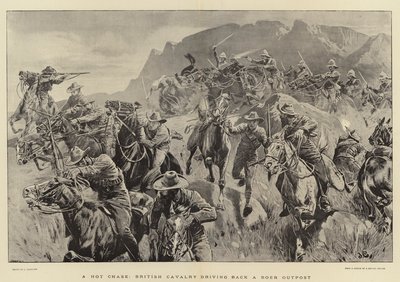 Sıcak Bir Kovalamaca, İngiliz Süvarileri bir Boer Karakolunu geri sürüyor by John Charlton