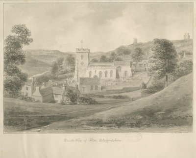 Alton - Kilise ve Evler: sepya çizimi by John Chessell Buckler