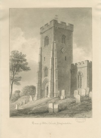 Alton Kilisesi - Kule: sepya çizimi, 1841 by John Chessell Buckler