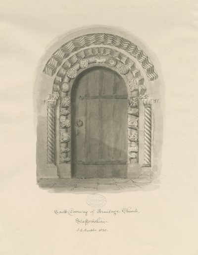 Armitage Kilisesi - Güney Kapısı: sepya çizimi by John Chessell Buckler