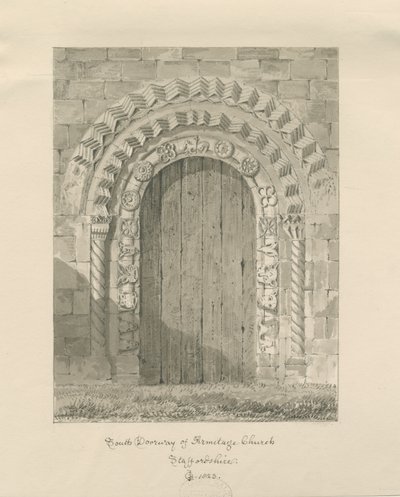 Armitage Kilisesi - Güney Kapısı: sepya çizimi, 1823 by John Chessell Buckler
