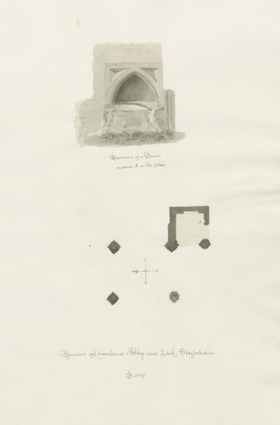Dieulacres Manastırı: sepya çizimi by John Chessell Buckler