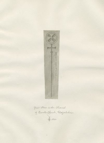 Enville Kilisesi - Mezar taşı: sepya çizimi by John Chessell Buckler