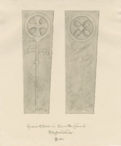 Enville Kilisesi - Mezar taşları: sepya çizimi by John Chessell Buckler