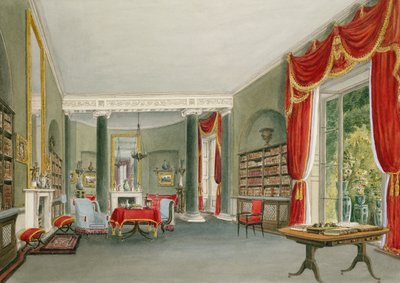 Kütüphane ve Çizim Odası, Bromley Hill, Kent (Sağ Koltuğu Hon. Charles Long) by John Chessell Buckler