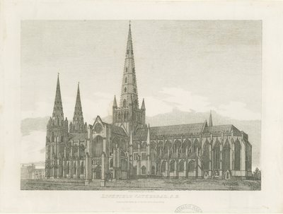 Lichfield Katedrali - Güney Doğu Görünümü: gravür, nd [c 1820] (baskı) by John Chessell Buckler