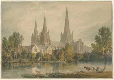 Lichfield Katedrali - Güney Batı Görünümü: sulu boya boyama, 1813 by John Chessell Buckler