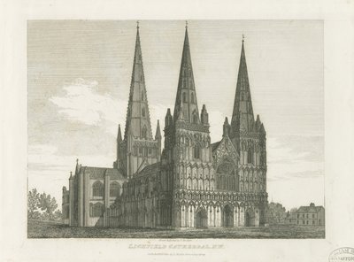 Lichfield Katedrali - Batı Cephesi: gravür, nd [c 1820] (baskı) by John Chessell Buckler