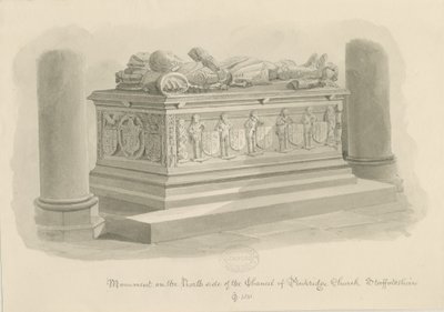 Penkridge Kilisesi - [Sir Edward Littleton] Mezarı: sepya çizimi by John Chessell Buckler
