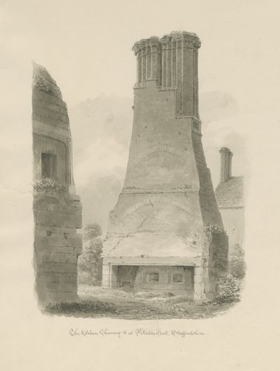Pillaton Hall - Mutfak Bacası: sepya çizimi by John Chessell Buckler
