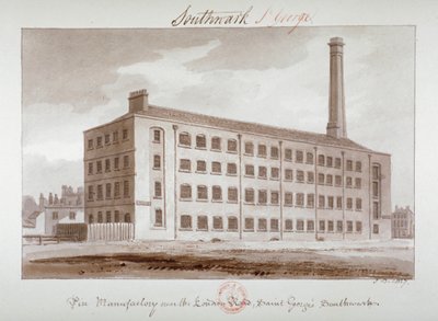 London Road, Southwark, Londra, 1827 yakınlarındaki fabrikada pim by John Chessell Buckler