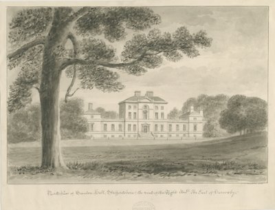 Sandon Hall: sepya yıkama çizimi by John Chessell Buckler