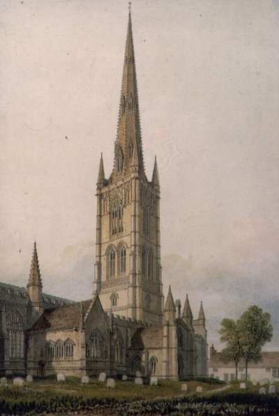 St. Wulfram Kilisesi, Grantham (kağıt üzerine sulu boya) by John Chessell Buckler