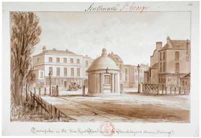 Bricklayers' Arms Inn yakınlarındaki New Kent Yolu'nda Turnpike, Southwark, Londra, 1828 by John Chessell Buckler