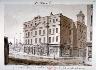 Borough High Street ve London Bridge köşesinin görünümü, Southwark, Londra, 1828 by John Chessell Buckler