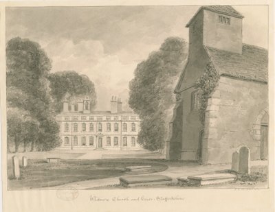Whitmore Kilisesi ve Evi: sepya yıkama çizimi, 1841 by John Chessell Buckler