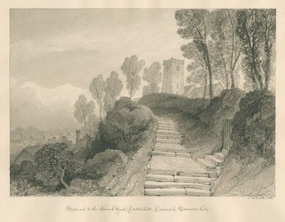 Worcestershire - Droitwich - Dodderhill Kilisesi: sepya çizimi, 1833 by John Chessell Buckler