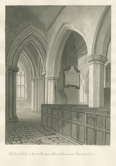 Worcestershire - Droitwich - Saint Andrew's Church Interior: sepya çizimi by John Chessell Buckler
