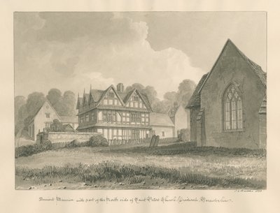 Worcestershire - Droitwich - Aziz Petrus Kilisesi Antik Konağı : sepya çizimi, 1833 by John Chessell Buckler