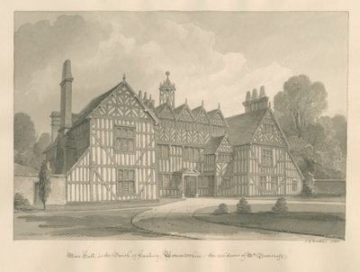 Worcestershire - Hanbury - Meer Hall: sepya çizimi by John Chessell Buckler