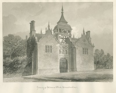 Worcestershire - Westwood Park - Giriş Kapısı: sepya çizimi, 1833 by John Chessell Buckler