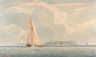 Arka Planda Ada ile Sola Yelkenli Tekne by John Christian Schetky