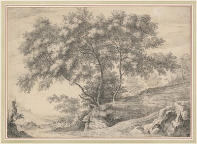 Kayalık Bir Yüzeyde Bir Ağaç Kümesi by John Claude Nattes
